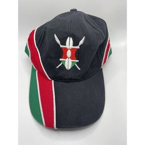 Kenya Flag Seal Cap Embroidered White Red Green Black Hat Adjustable Polyester